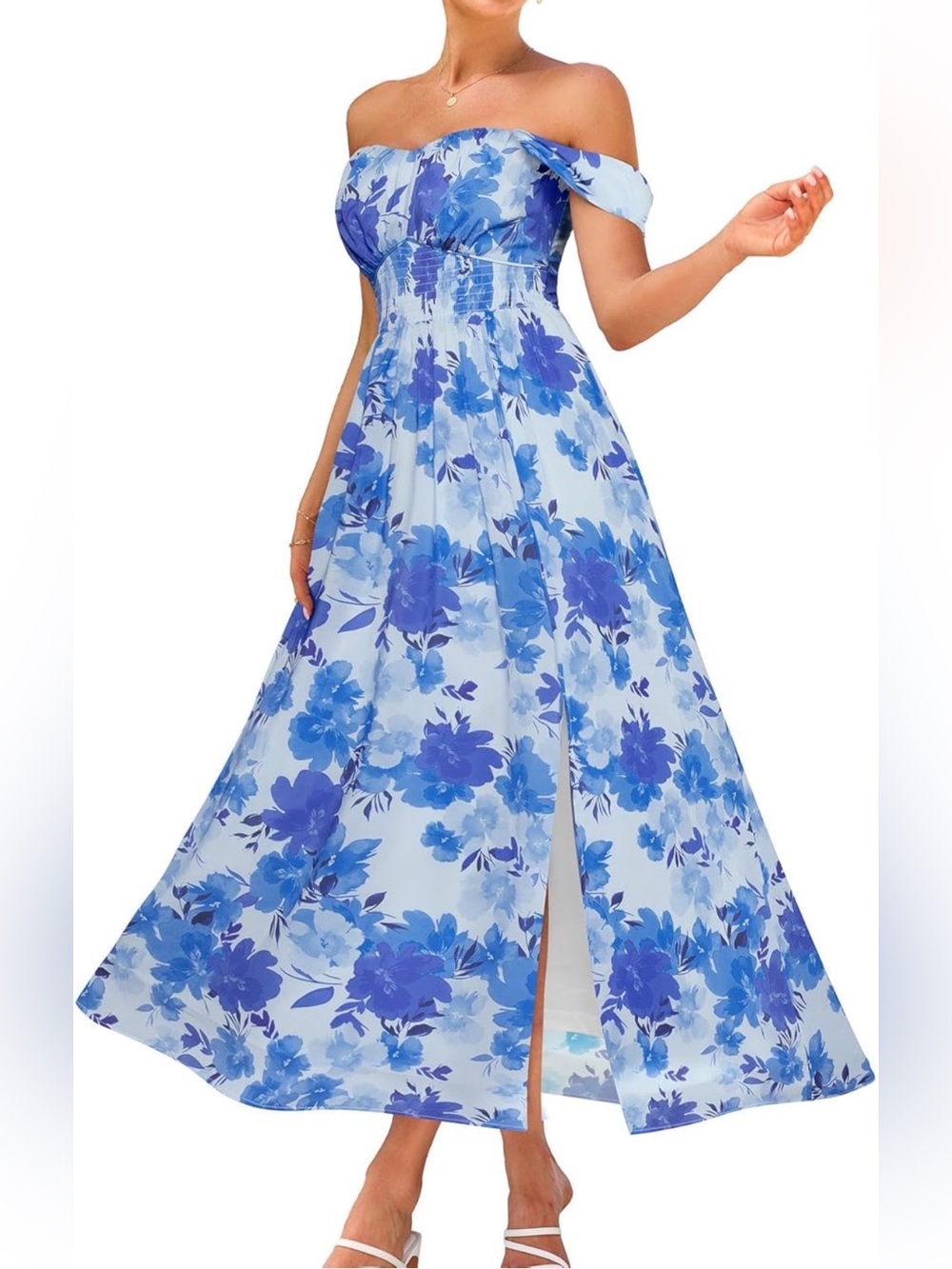Grace Karin Blue Floral Off Shoulder Maxi Dress XL